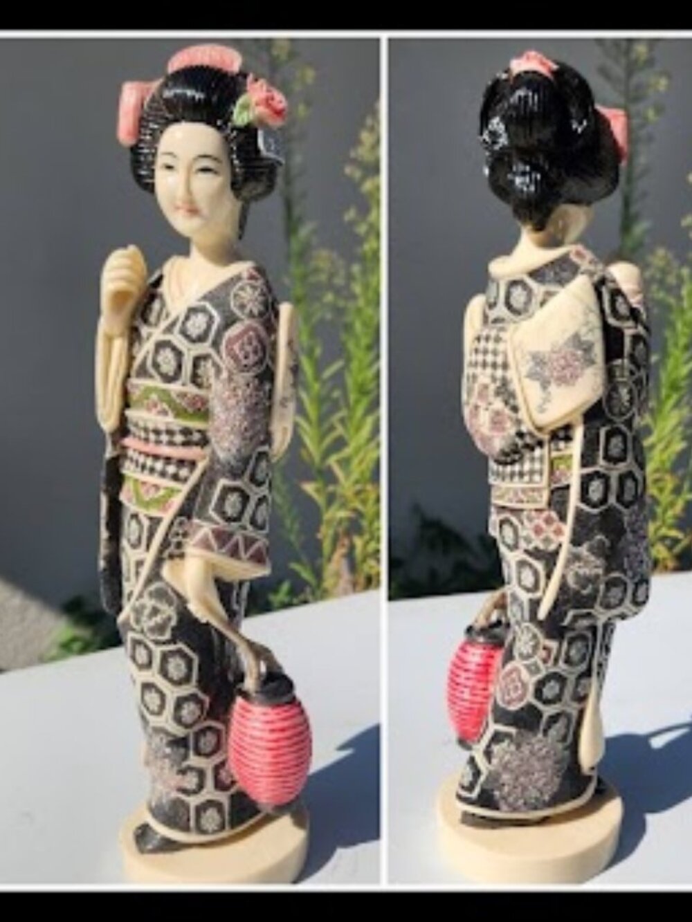 12" Vintage Mid-Century Japanese Doll Sculpture Statue Geisha Holding Lantern Ki